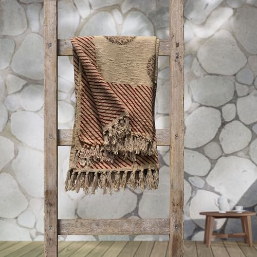 Trade 100% Cotton Decorative Throw Blanket Premium Quality Blanket for Room Decor with Tassels Designer Throw with Beautiful Syahi-Begar Block Printing 50x70 Inches (Throw Blanket 12) - color: Throw Blanket 12