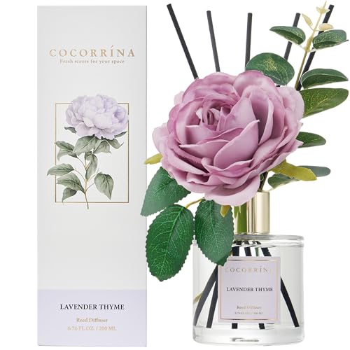Flower Reed Diffuser - Lavender Thyme 6.7oz Scented Diffuser with Sticks Home Fragrance Essential Oil for Bathroom Shelf Decor (Artificial Flower) - size: 6.7 Ounce/1pack