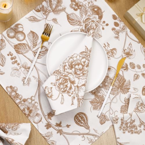 Kochorie 12 Pieces Fall Floral Cloth Napkins, 18 x 18 Inch Brown Reusable Soft Fabric Napkins, Autumn Table Dinner Napkin for Fall Thanksgiving Tea Party Holiday Home Kitchen Wedding Restaurant - color: Brown