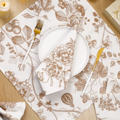 Kochorie 12 Pieces Fall Floral Cloth Napkins, 18 x 18 Inch Brown Reusable Soft Fabric Napkins, Autumn Table Dinner Napkin for Fall Thanksgiving Tea Party Holiday Home Kitchen Wedding Restaurant - color: Brown