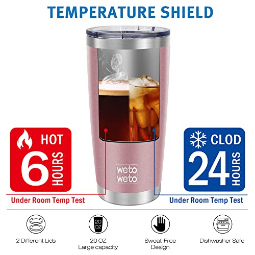 WETOWETO 20oz Tumbler, Stainless Steel Vacuum Insulated Coffee Travel Mug, Double Wall Powder Coated Insulated Coffee Mug Travel Mug with Lid Thermal Cup for Outdoor, Rose Gold, 6 Pack - color: A1-Rose Gold, style: Tumbler, 1 Lid (6 Pack)