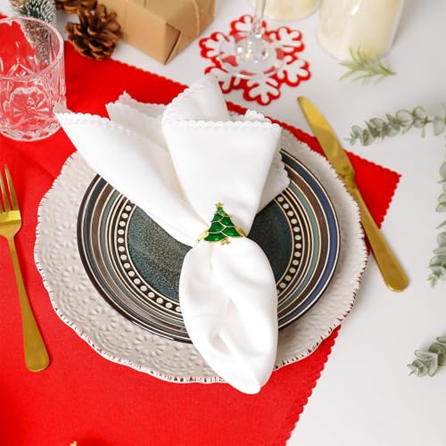 Christmas Tree Napkin Rings Set of 12, Evergreen Xmas Tree Napkin Ring Holders Serviette for Banquet,Dinner Table Decor, Family Dinner, Weddings(Green Xmas Tree) - style: Green Xmas Tree