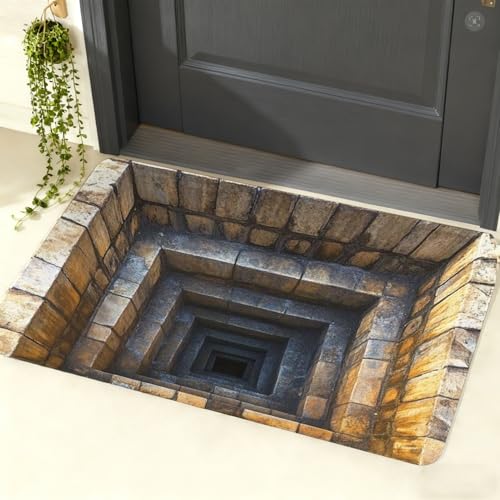 3D Optical Illusion All-Weather Doormat,Front Door Mat Indoor Outdoor Entrance, Easy Clean Patio Porch Entryway Mat, Optical Illusion Rug Ground Crack Illusion Rug 3D Rugs,（size-32 * 48in ）