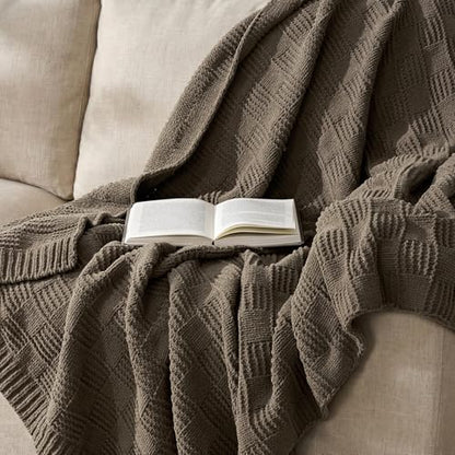 EVERGRACEHOME Modern Checkered Chenille Throw Blanket, 50x60, Mocha Brown | Lightweight Warmth, All-Season Breathability, OEKO-TEX certified, Timeless Grid Pattern, Farmhouse Throw for Couch, Bed, Sofa - color: Mocha Brown, size: 50" X 60"