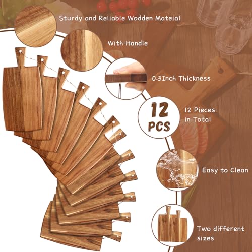 Layhit 12 Pcs Acacia Wood Cutting Board Bulk with Handle, 2 Sizes