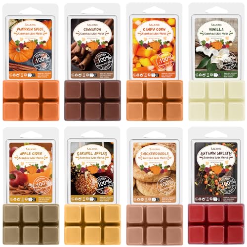 Autumn Scented Wax Melts, Fall Soy Wax Melts Gift Set, Wax Cubes/Tarts for Warmer - Pumpkin Spice, Caramel Apples, Candy Corn, Vanilla, Apple Cider, Cinnamon, Snickerdoodle, Autumn Wreath, 8x2.6 oz - color: Autumn
