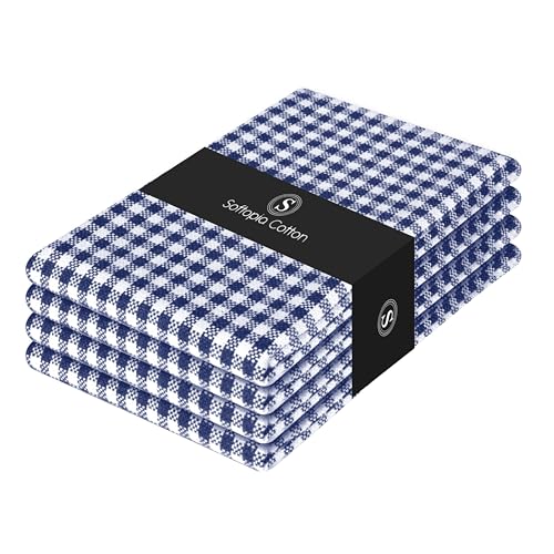 4 Pack Gingham Check Kitchen Dish Towels 16x26 Inches, Absorbent & Durable, Washable, Hand Tea Towels with Hanging Loop - Ideal for Restaurants & Home Kitchens, Blue White - color: Ink Blue - Mini Checked, size: 16 X 26 - 4 Pack