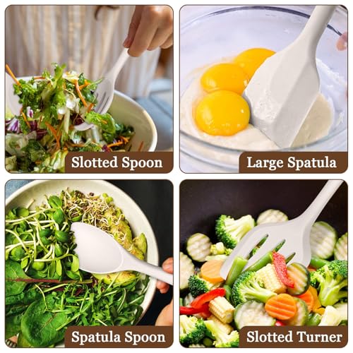 LIANYU Non-Toxic Kitchen Cooking Utensils Set, 8Pcs Khaki Silicone Utensils | Stainless Steel Core, Non-Scratch Spatula Spoon Turner, Heat Resistant & Dishwasher Safe - color: Khaki