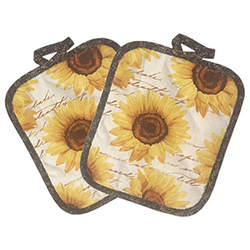 Golden Sunflower Kitchen Towel 5 Piece Linen Set 2 Towels 2 Pot Holders 1 Oven Mitt - color: Sunflower