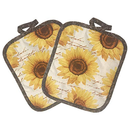 Golden Sunflower Kitchen Towel 5 Piece Linen Set 2 Towels 2 Pot Holders 1 Oven Mitt - color: Sunflower