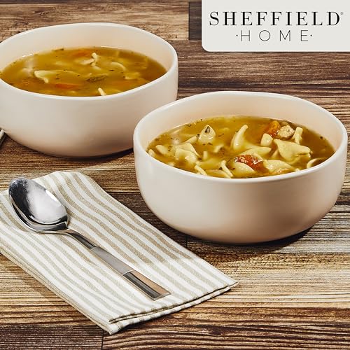 Sheffield Home Large Stoneware Cereal Bowls - Set of 6, 28oz Capacity - Dishwasher & Microwave Safe - 6" Diameter, Stylish & Functional for Everyday Use – Blush - color: Blush