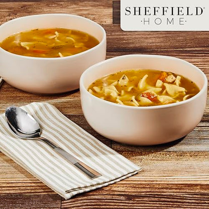 Sheffield Home Large Stoneware Cereal Bowls - Set of 6, 28oz Capacity - Dishwasher & Microwave Safe - 6" Diameter, Stylish & Functional for Everyday Use – Blush - color: Blush