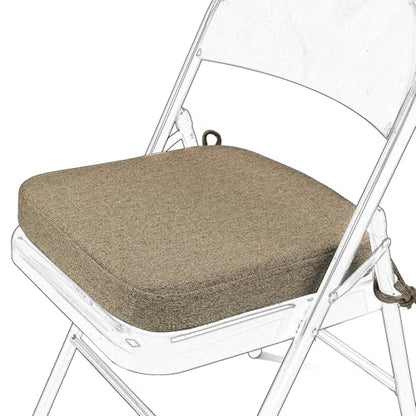 SINOSSO Memory Foam Chair Cushion for Folding Chair 1 Pcs, Thickened 2" Square Kitchen Chair Pad with Ties, Indoor Non-Slip Dining Chair Seat Cushion (1 Piece, Linen) - color: Light Brown
