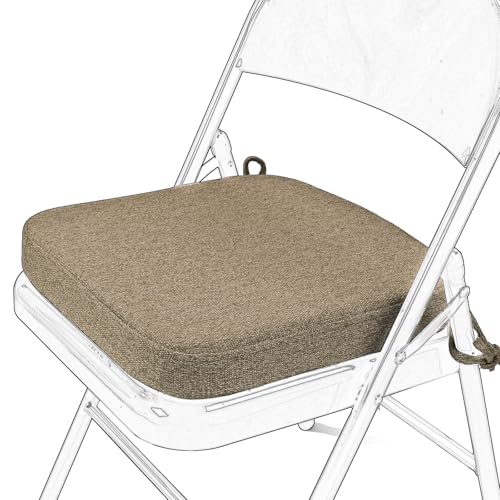 SINOSSO Memory Foam Chair Cushion for Folding Chair 1 Pcs, Thickened 2" Square Kitchen Chair Pad with Ties, Indoor Non-Slip Dining Chair Seat Cushion (1 Piece, Linen) - color: Light Brown