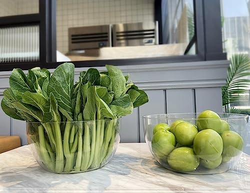 Large Acrylic Salad Bowls and Serving Bowls, Great for Serving Salad, Popcorn, Chips, Dips, Condiments, Break-Resistant Set of 2, Clear 135 oz