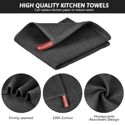Nialnant 100% Cotton Kitchen Towels,6 Pack Waffle Weave Kitchen Dish Cloths,Absorbent Dish Towels Quick Drying Cleaning Rags-Black,12 x 12In - color: Black, size: 12 x 12 - 6 Pack