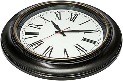 Bernhard Products Extra Large Wall Clock, 18 Inch, Dark Brown, Quartz Silent, Battery Operated, Non-Ticking, Decorative Roman Numeral, Stylish Clock, Accurate Timekeeping - color: Dark Brown