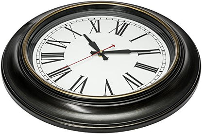 Bernhard Products Extra Large Wall Clock, 18 Inch, Dark Brown, Quartz Silent, Battery Operated, Non-Ticking, Decorative Roman Numeral, Stylish Clock, Accurate Timekeeping - color: Dark Brown