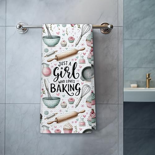 Gifts for Baking Lovers Women Kitchen Towels, Baker Gifts, Just a Girl Who Loves Baking Hand Dish Towels for Kitchen Bakery, 16x24 Inch - color: Kitchen-094