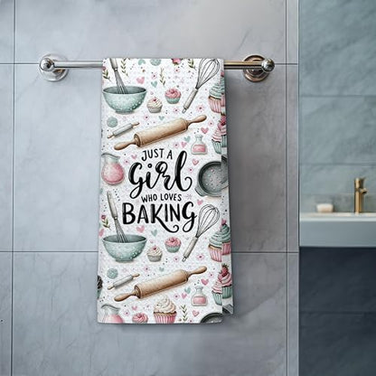Gifts for Baking Lovers Women Kitchen Towels, Baker Gifts, Just a Girl Who Loves Baking Hand Dish Towels for Kitchen Bakery, 16x24 Inch - color: Kitchen-094