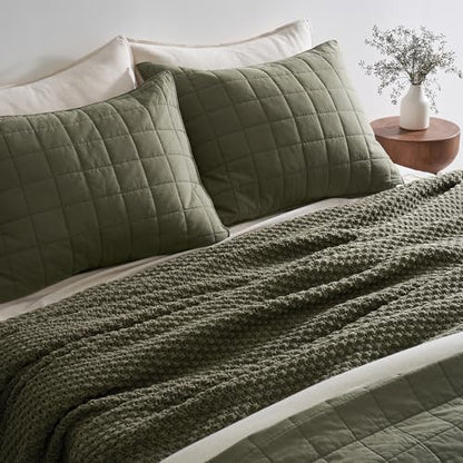 EVERGRACEHOME Chunky Chenille Knit Throw Blanket, 90 x 90, Olive Green | Sculpted Moss Stitch, Chic Modern Farmhouse, All-Season Warmth, OEKO-TEX® Certified, Oversized Queen for Couch, Bed, Sofa - color: Olive Green, size: 90" X 90"