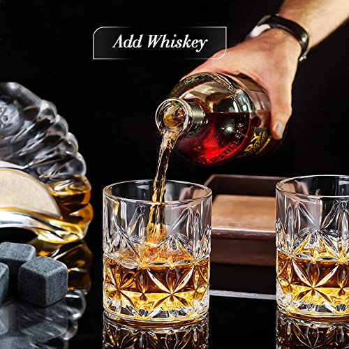 Whiskey Stones and Whiskey Glass Gift Set, DIOXADOP 8 Natural Whisky Stones 1 Crystal Whisky Glasses with Blessing Card in Exquisite Wooden Box, Prepare a Gift for a Whisky Scotch Bourbon Lover - color: 1 Whiskey Glass Set