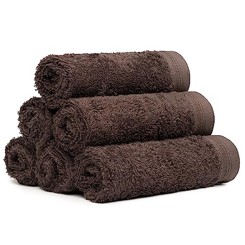 100% Cotton Washcloths Set 13” x 13” | Chocolate Towels | Set of 6 Ultra Soft and Highly Absorbent Washcloths Sets for Bathroom, Gym, Hotel, Spa | Machine Washable Face Towel - color: Chocolate, size: 6 Pcs 13" x 13"