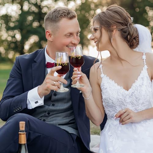 AW BRIDAL Mr and Mrs Wine Glasses Set of 2 for Engagement Bridal Shower | Wedding Gifts for Newlywed Couples 2026, Anniversary Wine Glass Gift Basket for Bride Groom and Fiance Fiancee - style: Mr & Mrs - Black
