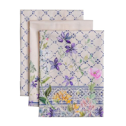 Maison d' Hermine Kitchen Towels Set of 3 Reusable 100% Cotton 27.50" x 20" | Cloth Tea Dish Towels Absorbent with Hanging Loop for Kitchen Dining Party Wedding Hotel Home Spring Summer - Faience - color: 015 - Faience