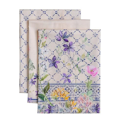 Maison d' Hermine Kitchen Towels Set of 3 Reusable 100% Cotton 27.50" x 20" | Cloth Tea Dish Towels Absorbent with Hanging Loop for Kitchen Dining Party Wedding Hotel Home Spring Summer - Faience - color: 015 - Faience