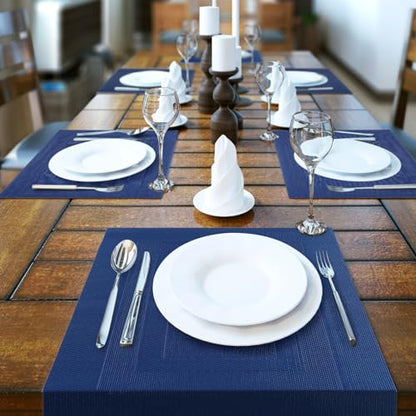 Blue Placemats Set of 6 Resistant Wipeable Washable Indoor/Outdoor Place Mats Non-Slip Easy to Clean Durable Kitchen PVC Table Mats Set of 6 for Dining Table, Patio Table, 12"x18" - color: Blue