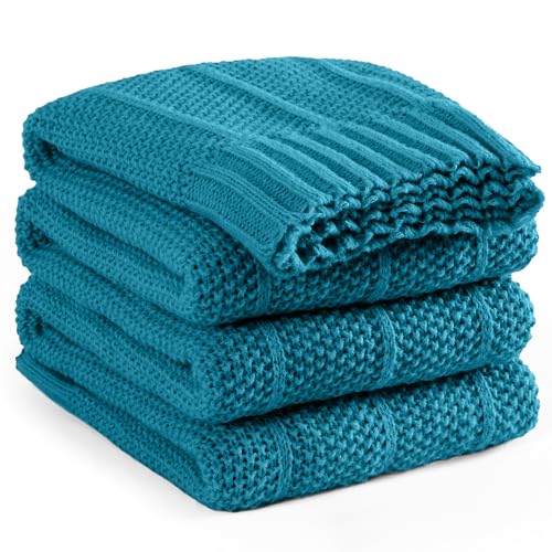 Carriediosa Knit Throw Blanket for Couch 50x60 Stripe Cable Knitted Throws | Teal, Soft Textured Neutral Fall Blankets, Cozy Decorative Home Decor, Cover for Bed, Sofa & Outdoor Use - color: Teal, size: 50" X 60"