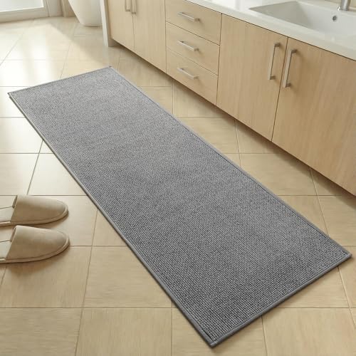 Bathroom Rugs Mat 16x47, Non Slip Quick Dry Bath Mats for Bathroom Absorbent Ultra Thin Bath Rugs Machine Washable Fit Under Door for Sink, Cabinet, Laundry (Grey, 16"x47") - color: Grey, size: 16"x47"