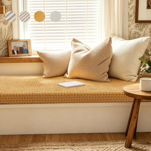 Avenix Custom Bench Cushion Indoor, 4 Colors Custom Size Bench Cushions for Indoor Furniture Heavy Wicker Weaving Texture, Removable Window Seat Cushion for Entryway Bench, Shoe Bench, Breakfast Nook
