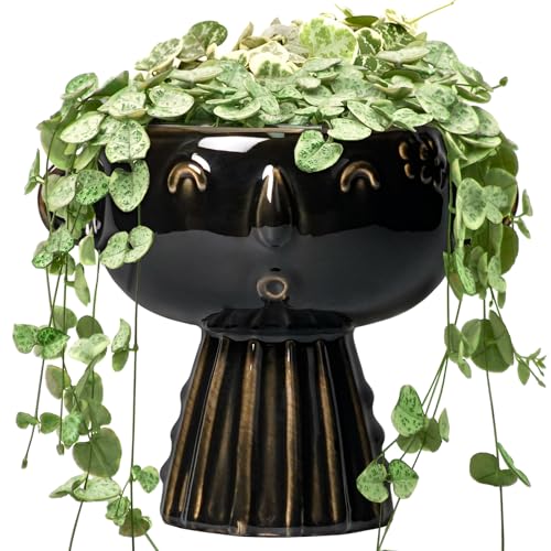 Head Planter 7 Inch - Ceramic Face Planters with Drainage Hole, Funny Succulent Pots for Indoor Outdoor, Cute Decorative Plant Pot, Desk Office Room Home Decor, Black - color: Black-girl