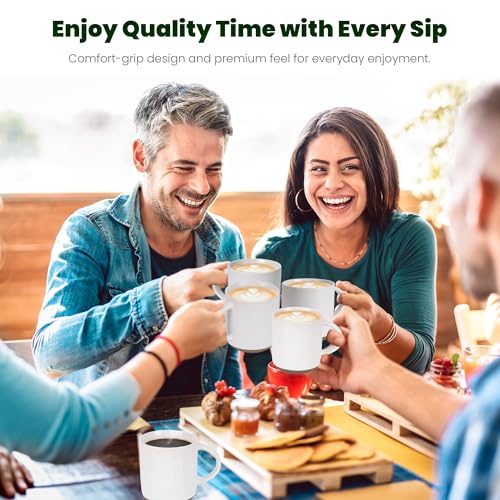 Bacimi® - Coffee Mugs Set of 4 - Stoneware Mugs 13.5oz - Ceramic Coffee Cups with Handle - Large Coffee Mug for Cappuccino, Latte & Hot Beverages - Eggshell White - style: Standard Set
