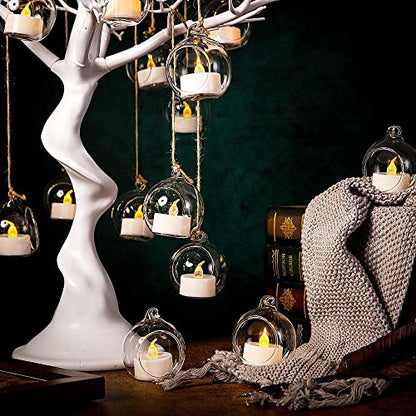 24pcs of Hanging Candle Holders - Glass LED Tealight Holders, Glass Globe Plant Terrariums, 2.36"/6cm Hanging Tealight Holder Terrariums for Birthday Party Tree Christmas Wedding Home Decor - size: 24pcs (2.36"Diameter)
