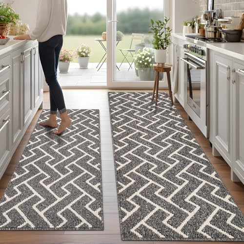 hicorfe Kitchen Runner Rug,Set of 2 Non Slip Kitchen Mats for Floor,Comfort Washabe Kitchen Rugs Carpet for Hallways Entryway Laundry Room(20"x48"+20"x59",Grey) - color: Grey, size: 20"x48"+20"x59"