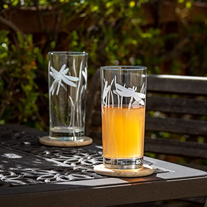 Rolf Glass Dragonfly Highball Glass 15 ounce - Set of 4 Cooler Glasses – Lead-Free Glass - Etched Drinking Glass with Heavy Base - Made in the USA - color: Highball 4 Set