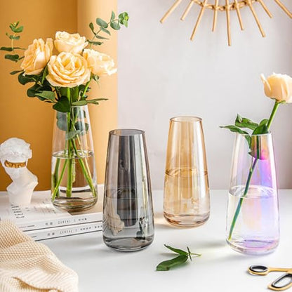 Amber Glass Flower Vase Decorative Flower Arrangement Container Nordic Creative Home Décor Floral Bottle for Living Room and Table Display