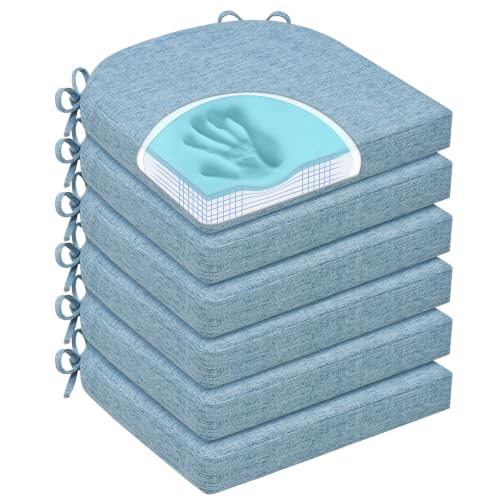 Chair Cushions for Dining Chairs, Non Slip Chair Pads with Ties and Covers, Memory Foam Kitchen Chair Cushions Set of 6, 16"X16"X2.5", Light Blue - color: Light Blue, size: Pack of 6