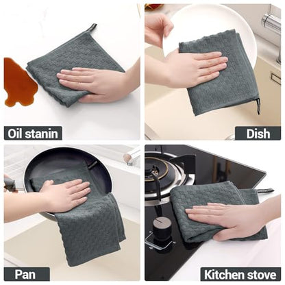 Homaxy 100% Cotton Terry Dish Cloths, 12"x12", 6-Pack, Dark Grey | Ultra Soft Absorbent Dish Towels with Hanging Loop, Pineapple Grid Designed - color: Dark Grey, size: 12 x 12 - 6 Pack