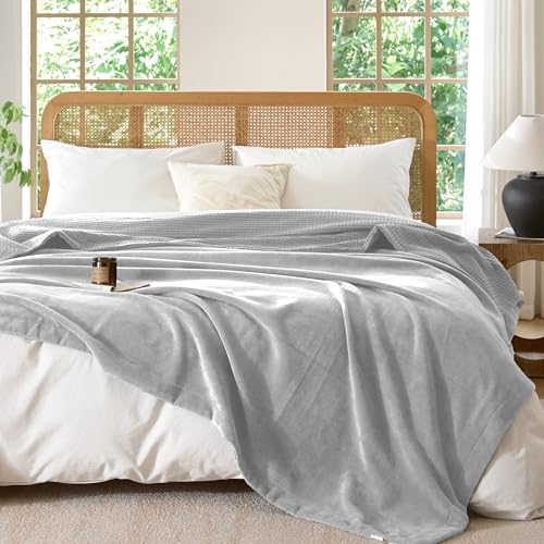 CHUFFED Cotton Waffle Blanket King Size - Plush Milk Velvet & Reversible Waffle Weave,Anti-Static 500Gsm Design，Thick Cozy Soft Winter Blanket for Bed, Couch, Sofa - Grey, 104x90 Inches - color: Grey, size: King