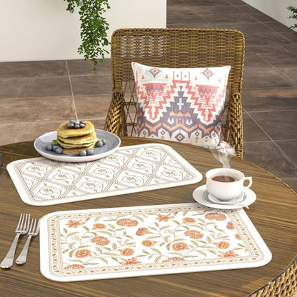 Vinyl Waterproof Placemats Set of 6 Rectangular,12"*17"-Albano A | Wipeable Beautiful Print Place Mats,Stain Resistant,Heat Resistant,Everyday Meals,Kitchen,Dinning,Holiday,Decor - color: Albano a