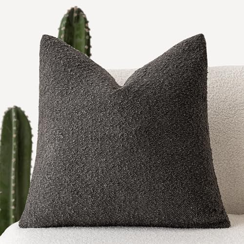 Foindtower Decorative Textured Boucle Throw Pillow Covers Accent Solid Pillow Cases Neutral Soft Cozy Couch Cushion Case for Chair Sofa Bedroom Living Room Home Decor 16x16 Inch,1PC,Dark Brown - color: Dark Coffee, size: 16" x 16" (Pack of 1)
