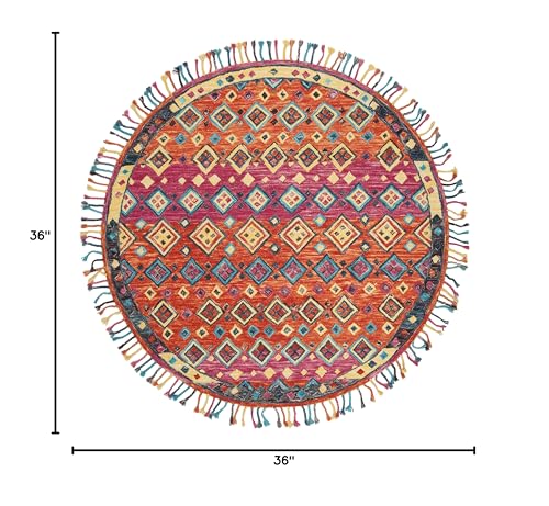 SAFAVIEH Aspen Collection 3' Round Orange/Fuchsia APN138A Handmade Boho Braided Tassel Premium Wool Entryway Foyer Living Room Bedroom Kitchen Area Rug - size: 3' (Round)