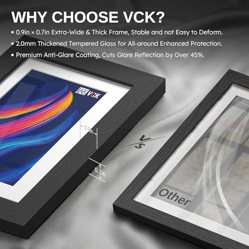 VCK Picture Frame 8x10 Inch Display Picture 5x7 with Mat or 8x10 without Mat Set of 2 Photo Frame with High Definition Real Glass Front Display Tabletop and Wall Mounting Black - color: Black, size: 8x10, style: 2 Pack