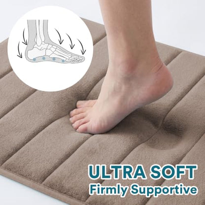 Flamingo P Memory Foam Shower Bathroom Mat Rug, Soft Non Slip Bath Shower Mats Machine Washable, 47x17 Inches, Taupe - color: Taupe Straight Line, size: 47" x 17"