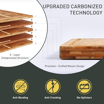 2 Pack Wooden Cutting Boards for Kitchen Bamboo Chopping Boards Non Toxic | Heavy Duty, End Grain, Non Slip, Cutting Board Set, Multiple Size, Solid Thick, Butcher Block, Wood Charcuterie Board - size: Multiple Sizes (Set of 2)