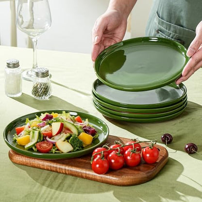 Ceramic Salad Plates Set, 8 Inch, Set of 4, Elegant Green | Stoneware, Dishwasher & Microwave Safe, Small Dinner Plates, For Cake, Fruits, Waffle, Pasta, Salad - color: Green, size: Salad Plates Set (4PCS)